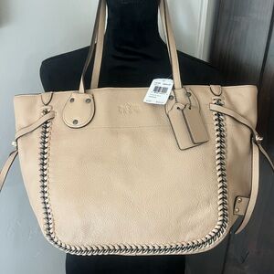 NWT COACH TATUM LEATHER WHIPLASH TOTE HANDBAG ANTIQUE NICKEL NUDE F34398